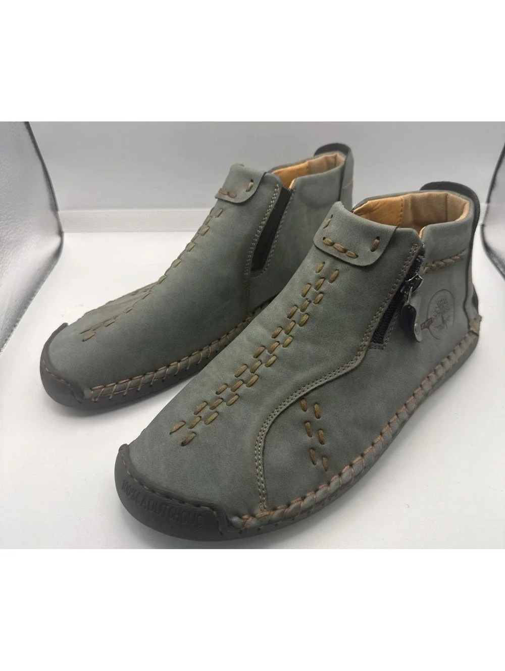 Mens Ankle Boots suede Green Side Zip Casual Loafers Hand Stitched Size 6